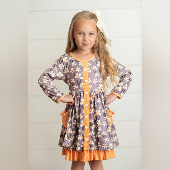 Other - Floral Kids Dress with Orange Accents